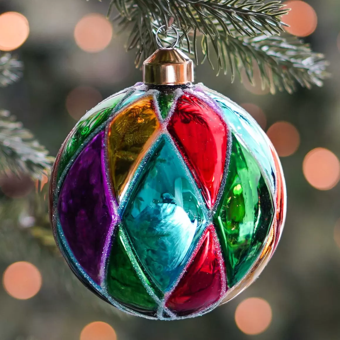 It's all about Christmas Extraordinary Baubles | Christmas Baubles By Colour-Luxury Christmas Bauble With Diamond Pattern | Glass | Multi | 10cm