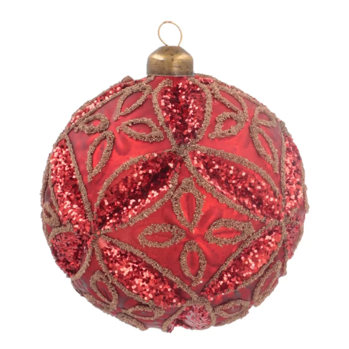 It's all about Christmas Christmas Baubles By Colour | Glass Christmas Baubles-Luxury Christmas Bauble With Flower Relief | Red | Glass | 10cm