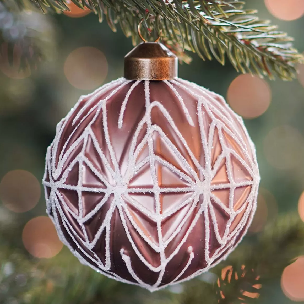 It's all about Christmas Extraordinary Baubles | Christmas Baubles By Colour-Luxury Christmas Bauble With Geometric Embossing | Taupe | Glass | 8 Cm