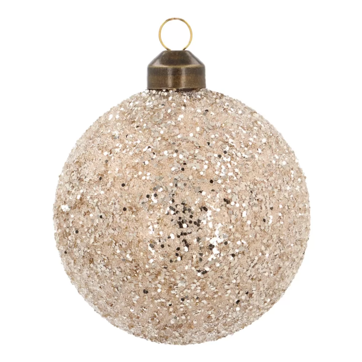 It's all about Christmas Christmas Baubles By Colour | Luxury Christmas Baubles-Luxury Christmas Bauble With Glitter Beads | Champagne | Glass | 8cm