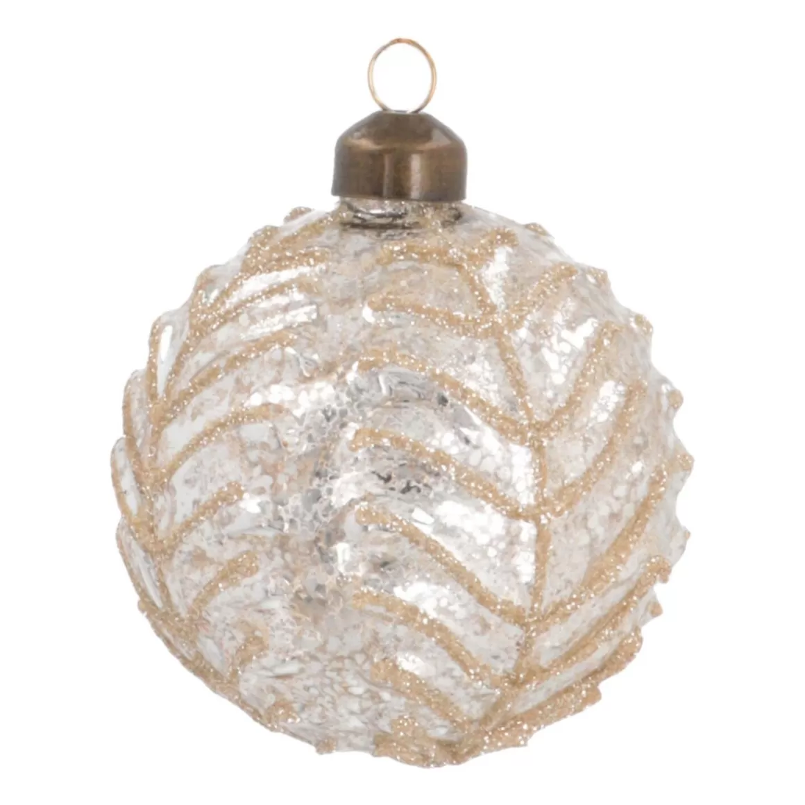 It's all about Christmas Christmas Baubles By Colour | Luxury Christmas Baubles-Luxury Christmas Bauble With Leaf Vein Relief | Champagne | Glass | 8cm