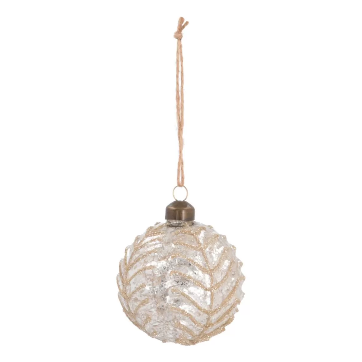 It's all about Christmas Christmas Baubles By Colour | Luxury Christmas Baubles-Luxury Christmas Bauble With Leaf Vein Relief | Champagne | Glass | 8cm