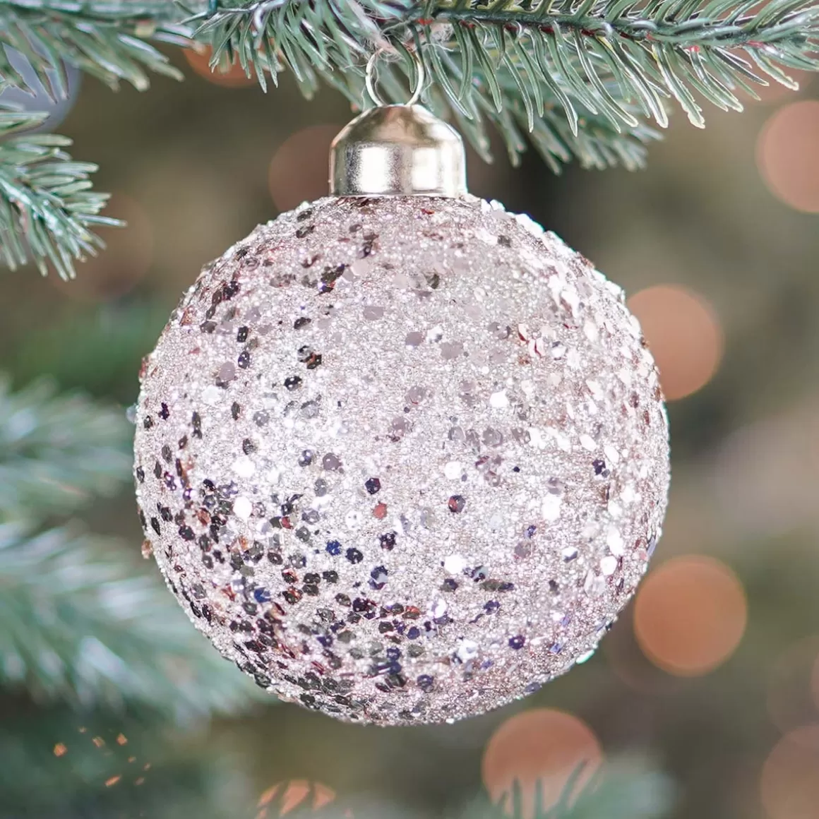 It's all about Christmas Christmas Baubles By Colour | Luxury Christmas Baubles-Luxury Christmas Bauble With Sequins | Champagne | Glass | 8cm