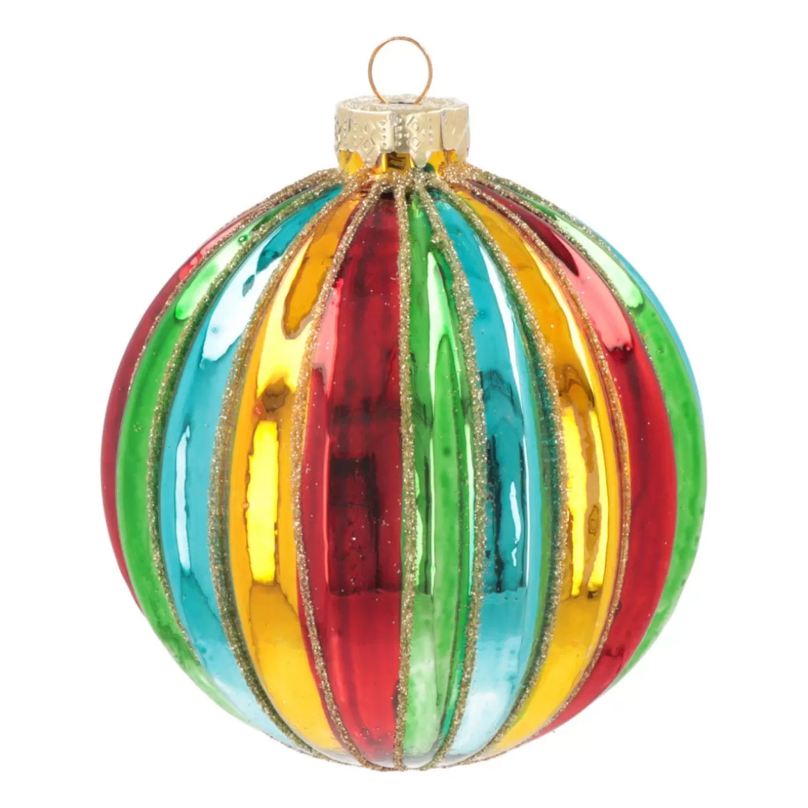 It's all about Christmas Extraordinary Baubles | Christmas Baubles By Colour-Luxury Christmas Bauble With Vertical Relief | Glass | Multi | 10cm