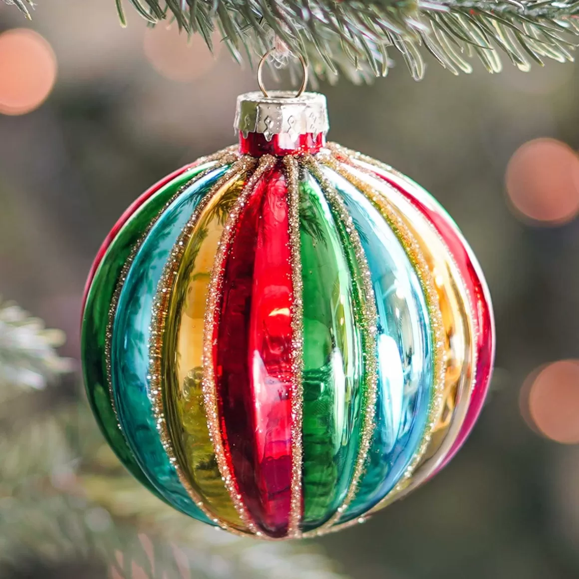 It's all about Christmas Extraordinary Baubles | Christmas Baubles By Colour-Luxury Christmas Bauble With Vertical Relief | Glass | Multi | 8cm