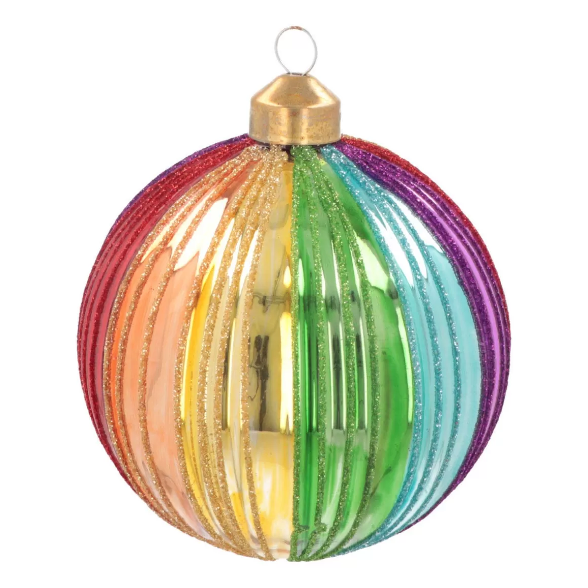 It's all about Christmas Extraordinary Baubles | Christmas Baubles By Colour-Luxury Christmas Bauble With Vertical Relief | Glass | Rainbow | 10cm