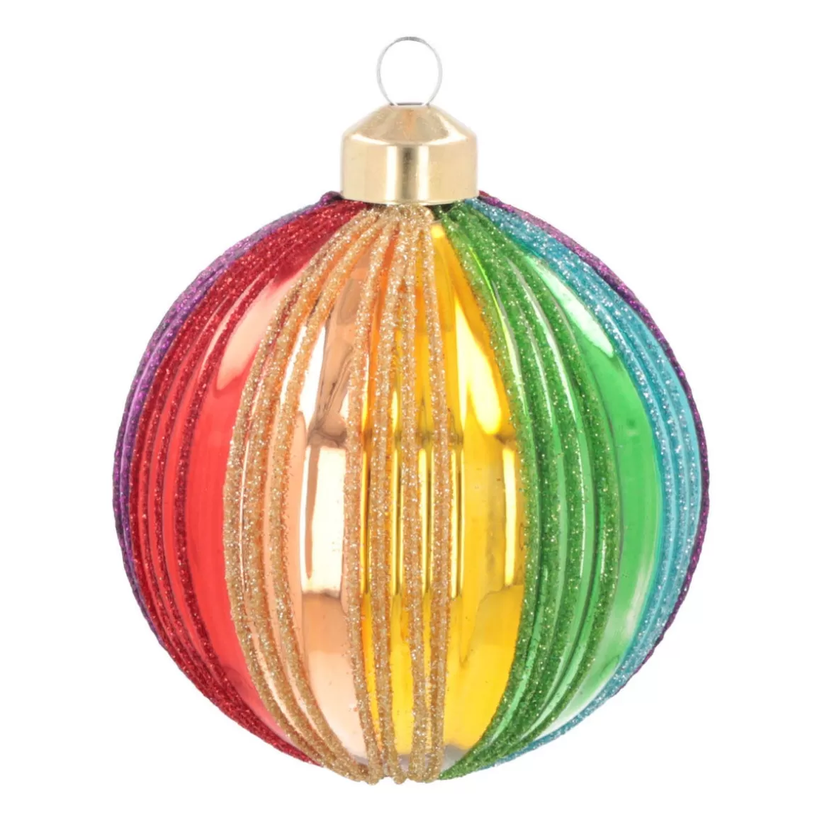 It's all about Christmas Extraordinary Baubles | Glass Christmas Baubles-Luxury Christmas Bauble With Vertical Relief | Glass | Rainbow | 8cm