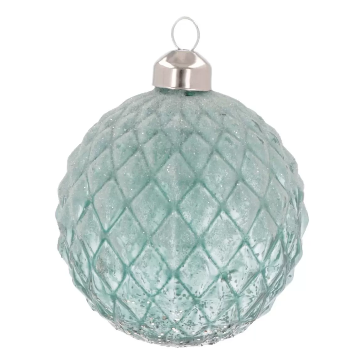 It's all about Christmas Christmas Baubles By Colour | Luxury Christmas Baubles-Luxury Frost Diamond Pattern Bauble | Glass | Blue | 8cm