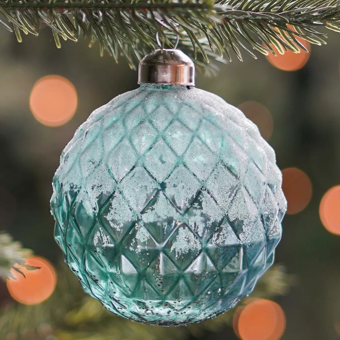 It's all about Christmas Christmas Baubles By Colour | Luxury Christmas Baubles-Luxury Frost Diamond Pattern Bauble | Glass | Blue | 8cm