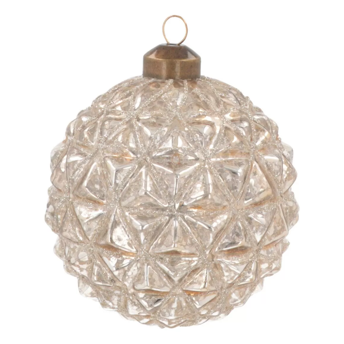 It's all about Christmas Extraordinary Baubles | Glass Christmas Baubles-Luxury Geometric Craquelé Bauble | Glass | Champagne | 10cm