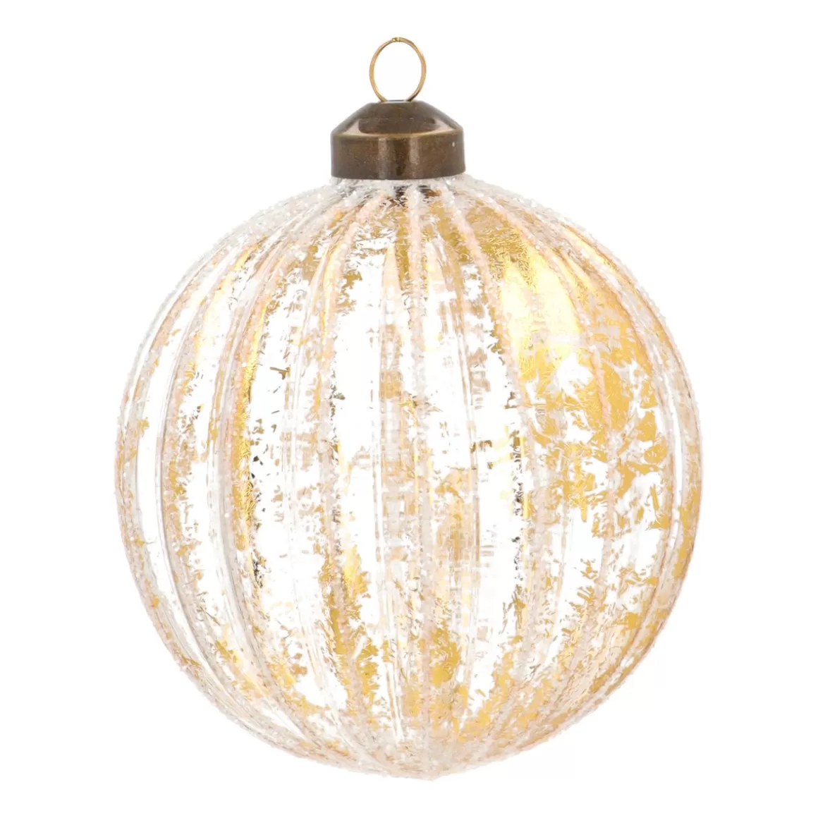 It's all about Christmas Extraordinary Baubles | Christmas Baubles By Colour-Luxury Glass Bauble With White Stripes And Gold | Glass | Transparent-Gold | 10cm