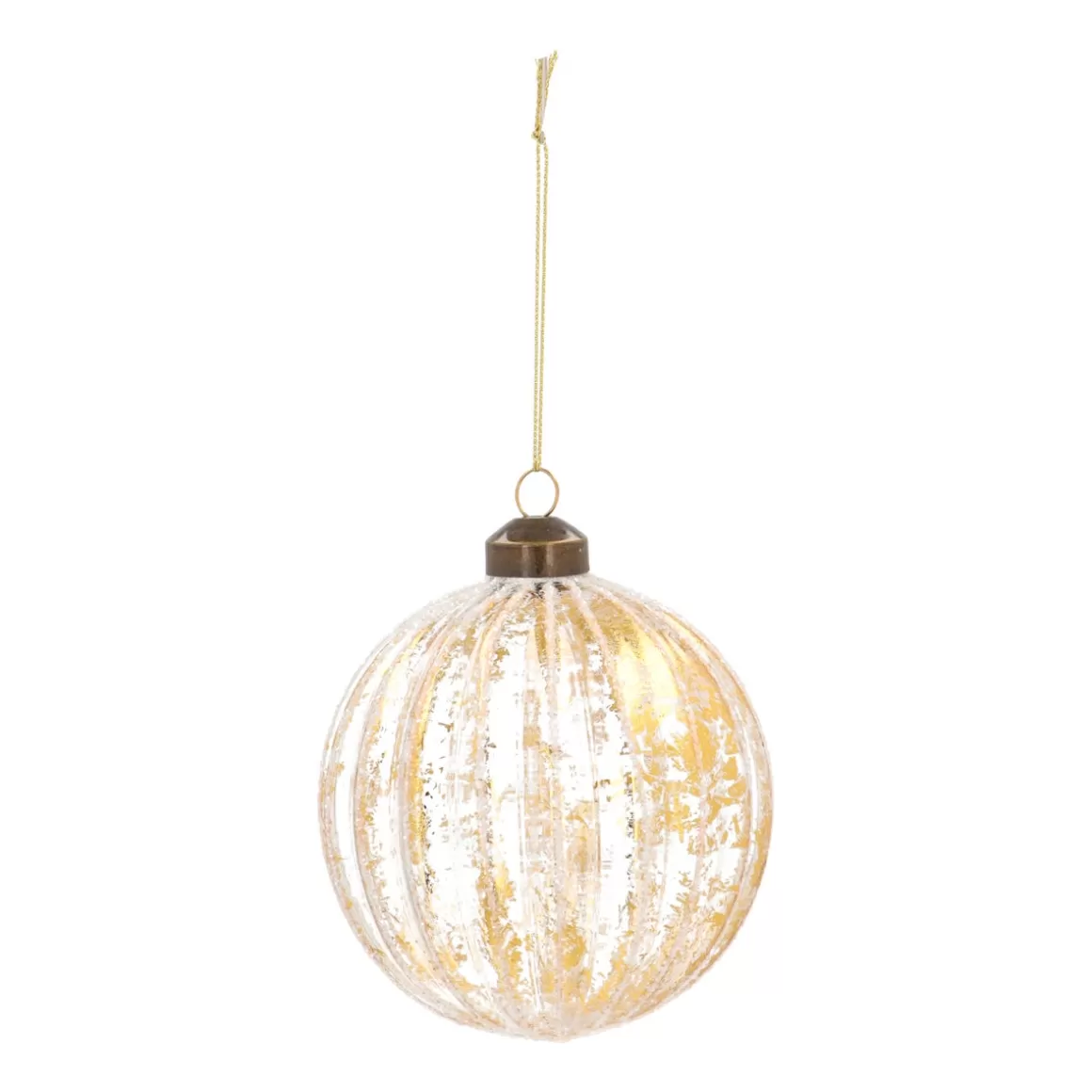 It's all about Christmas Extraordinary Baubles | Christmas Baubles By Colour-Luxury Glass Bauble With White Stripes And Gold | Glass | Transparent-Gold | 10cm