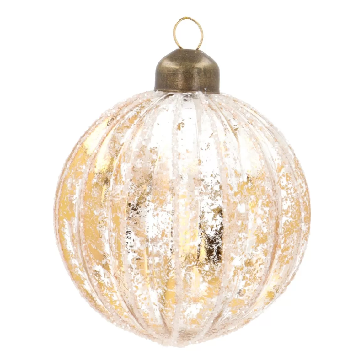 It's all about Christmas Extraordinary Baubles | Christmas Baubles By Colour-Luxury Glass Bauble With White Stripes And Gold | Glass | Transparent-Gold | 8cm
