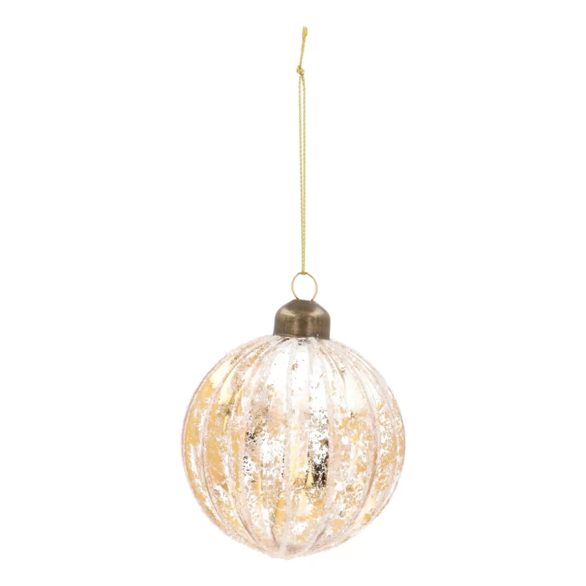 It's all about Christmas Extraordinary Baubles | Christmas Baubles By Colour-Luxury Glass Bauble With White Stripes And Gold | Glass | Transparent-Gold | 8cm