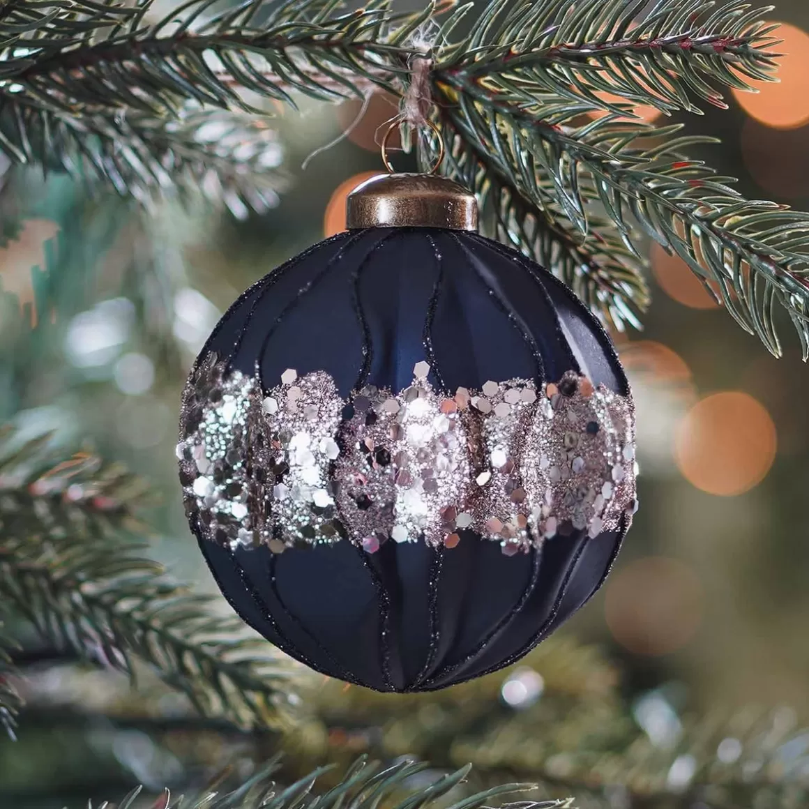 It's all about Christmas Extraordinary Baubles | Luxury Christmas Baubles-Luxury Glass Christmas Ball With Gold Glitter 8 Cm Black