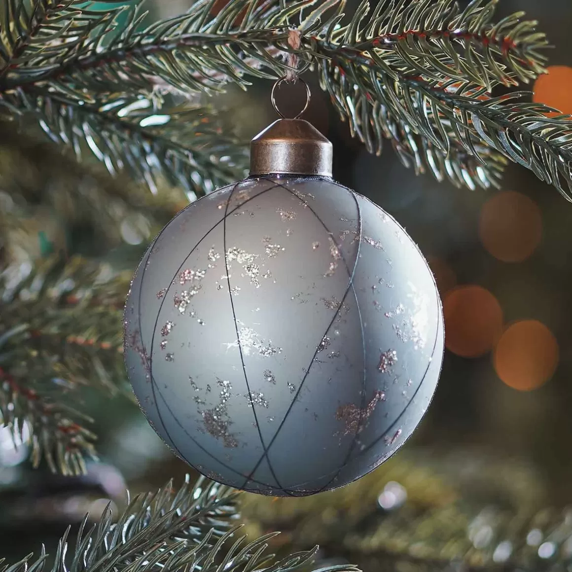 It's all about Christmas Christmas Baubles By Colour | Glass Christmas Baubles-Luxury Glass Christmas Bauble Antique With Lines 8 Cm Cottage Green