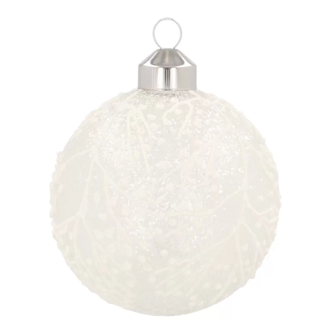 It's all about Christmas Christmas Baubles By Colour | Luxury Christmas Baubles-Luxury Glass Christmas Bauble Ice Flowers 8 Cm Milk White
