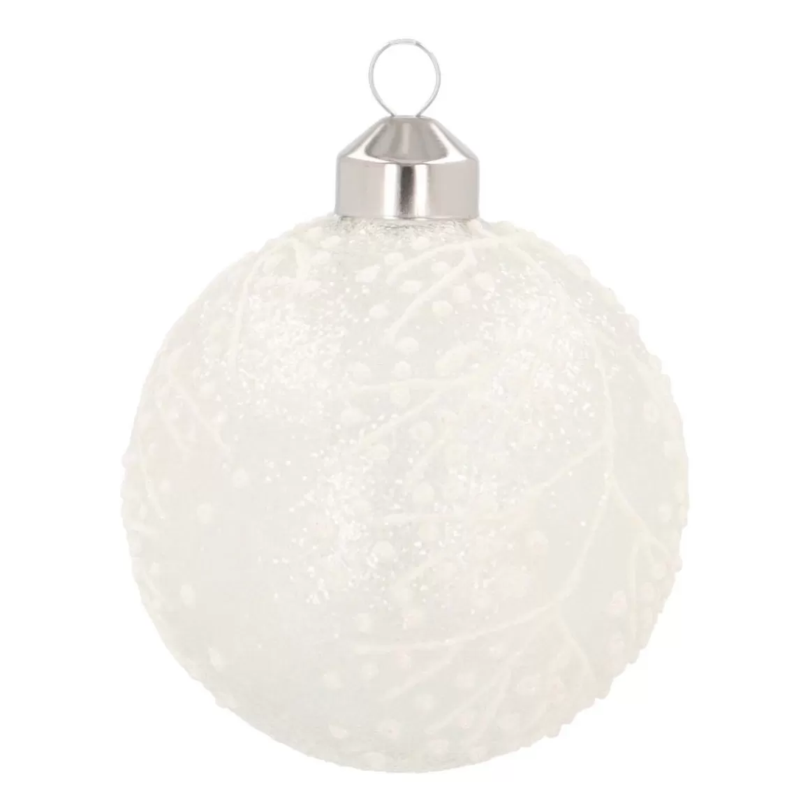 It's all about Christmas Christmas Baubles By Colour | Luxury Christmas Baubles-Luxury Glass Christmas Bauble Ice Flowers 8 Cm Milk White