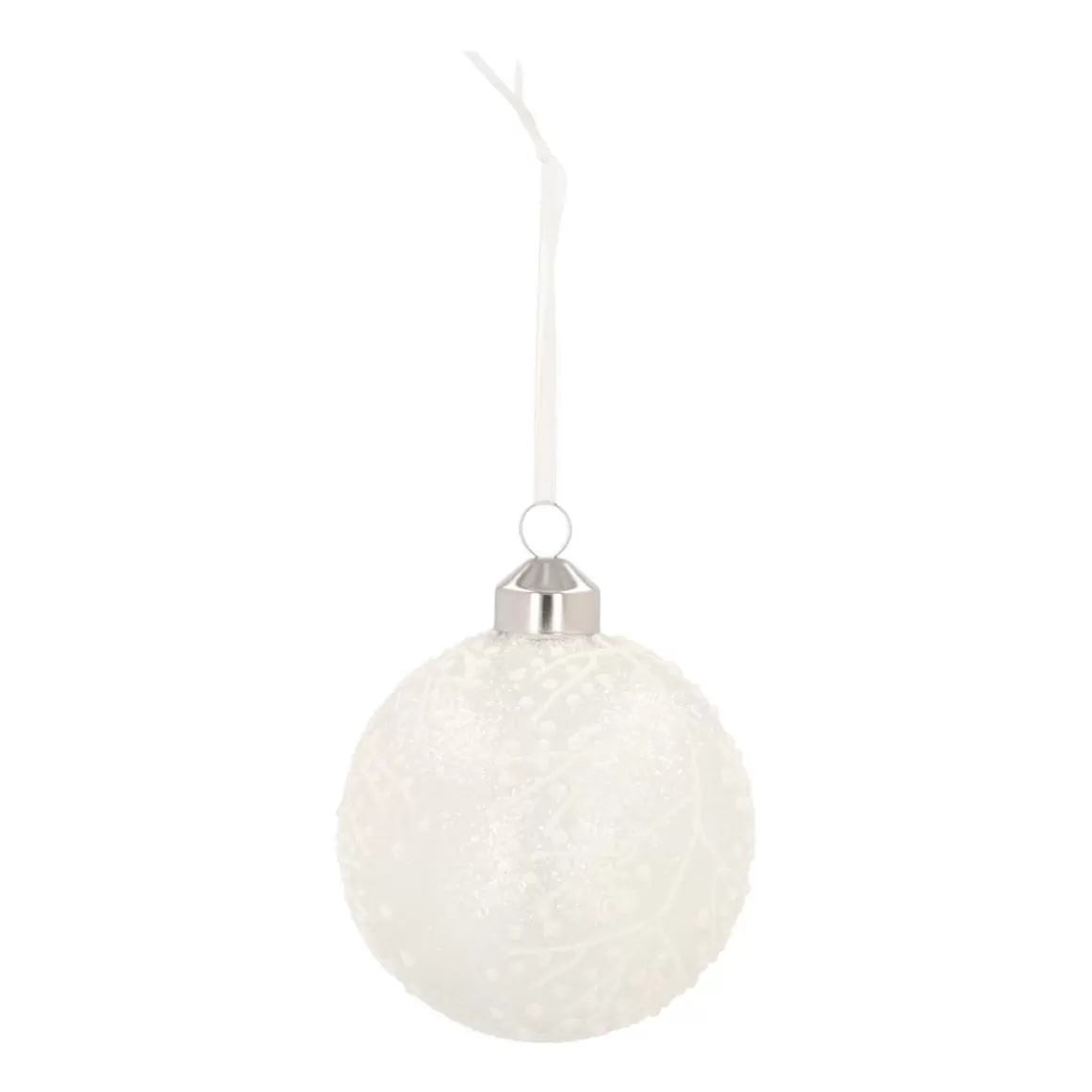 It's all about Christmas Christmas Baubles By Colour | Luxury Christmas Baubles-Luxury Glass Christmas Bauble Ice Flowers 8 Cm Milk White