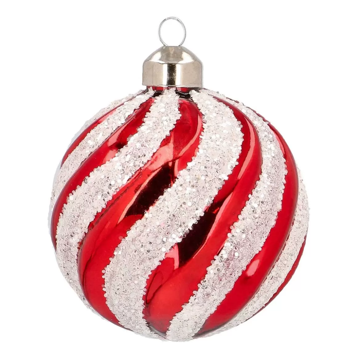 It's all about Christmas Christmas Baubles By Colour-Luxury Glass Christmas Bauble Swirl 8cm Red White