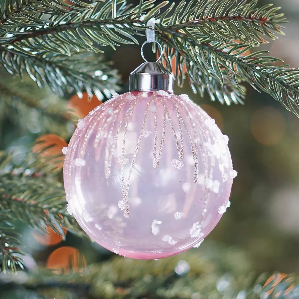 It's all about Christmas Luxury Christmas Baubles | Christmas Baubles By Colour-Luxury Glass Christmas Bauble With Icicles 8 Cm Transparant Pink
