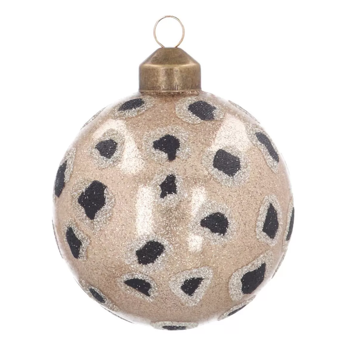 It's all about Christmas Christmas Baubles By Colour | Luxury Christmas Baubles-Luxury Glass Christmas Bauble With Leopard Print 8 Cm Light Gold
