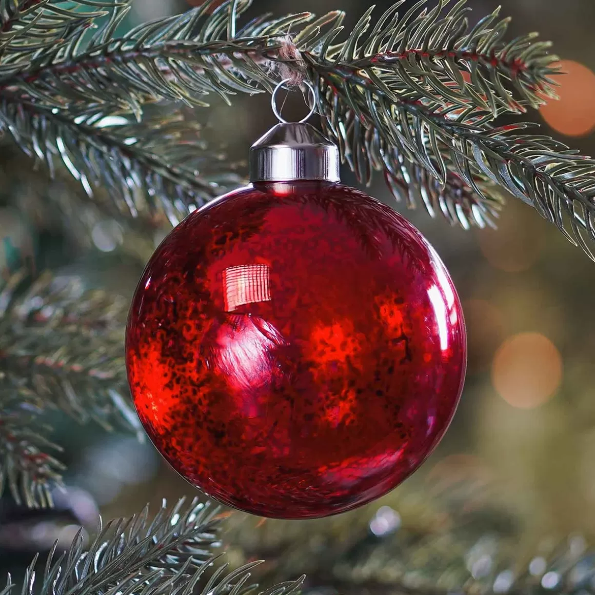 It's all about Christmas Christmas Baubles By Colour | Glass Christmas Baubles-Luxury Glass Christmas Bauble With Mercury Effect 10 Cm Red