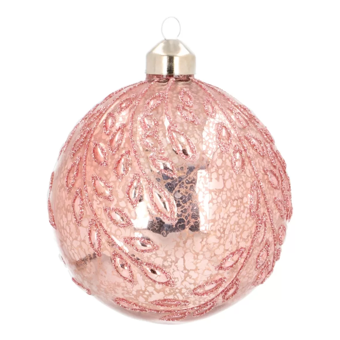 It's all about Christmas Extraordinary Baubles | Christmas Baubles By Colour-Luxury Glass Christmas Bauble With Pattern & Craquelure 10cm Pink