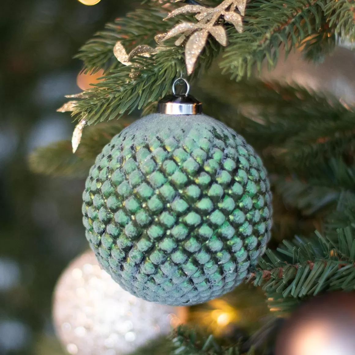 It's all about Christmas Extraordinary Baubles | Christmas Baubles By Colour-Luxury Glass Christmas Bauble With Relief 10 Cm Christmas Green