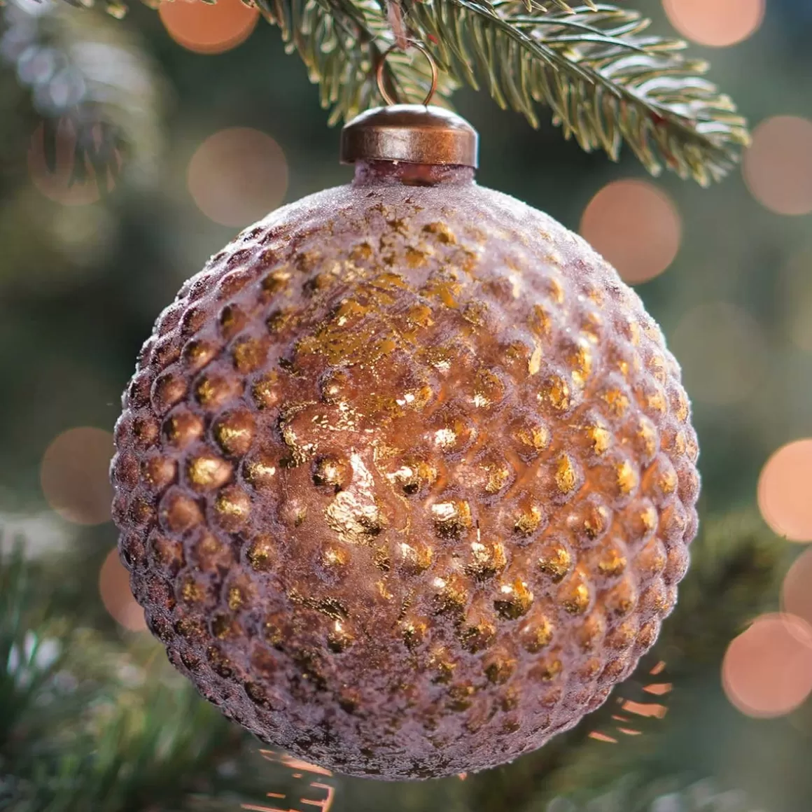 It's all about Christmas Christmas Baubles By Colour-Luxury Glass Christmas Bauble With Relief 10 Cm Taupe