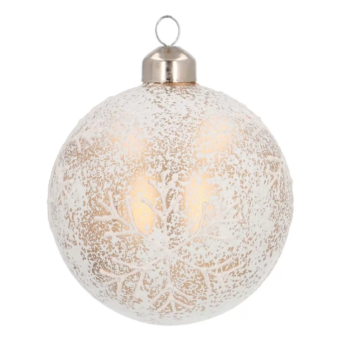 It's all about Christmas Christmas Baubles By Colour-Luxury Glass Christmas Bauble With Snowflake & Craquelure 8cm White