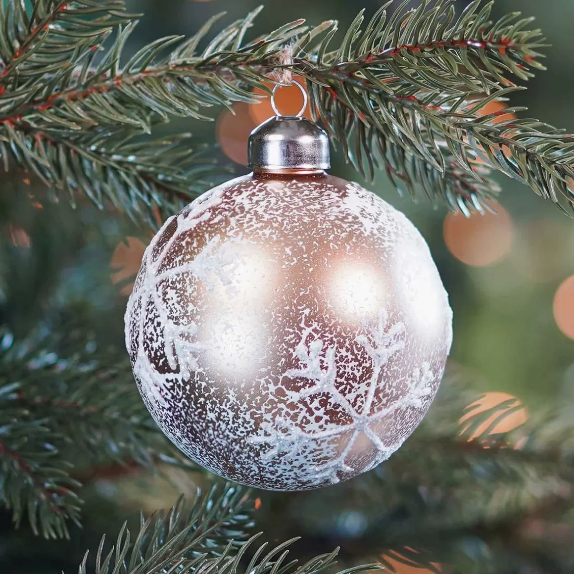 It's all about Christmas Christmas Baubles By Colour-Luxury Glass Christmas Bauble With Snowflake & Craquelure 8cm White