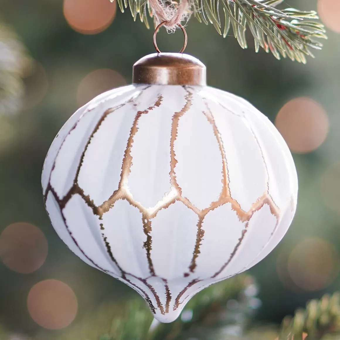 It's all about Christmas Christmas Ornaments | Christmas Baubles By Colour-Luxury Glass Onion Christmas Bauble Geometric 8 Cm White-champagne