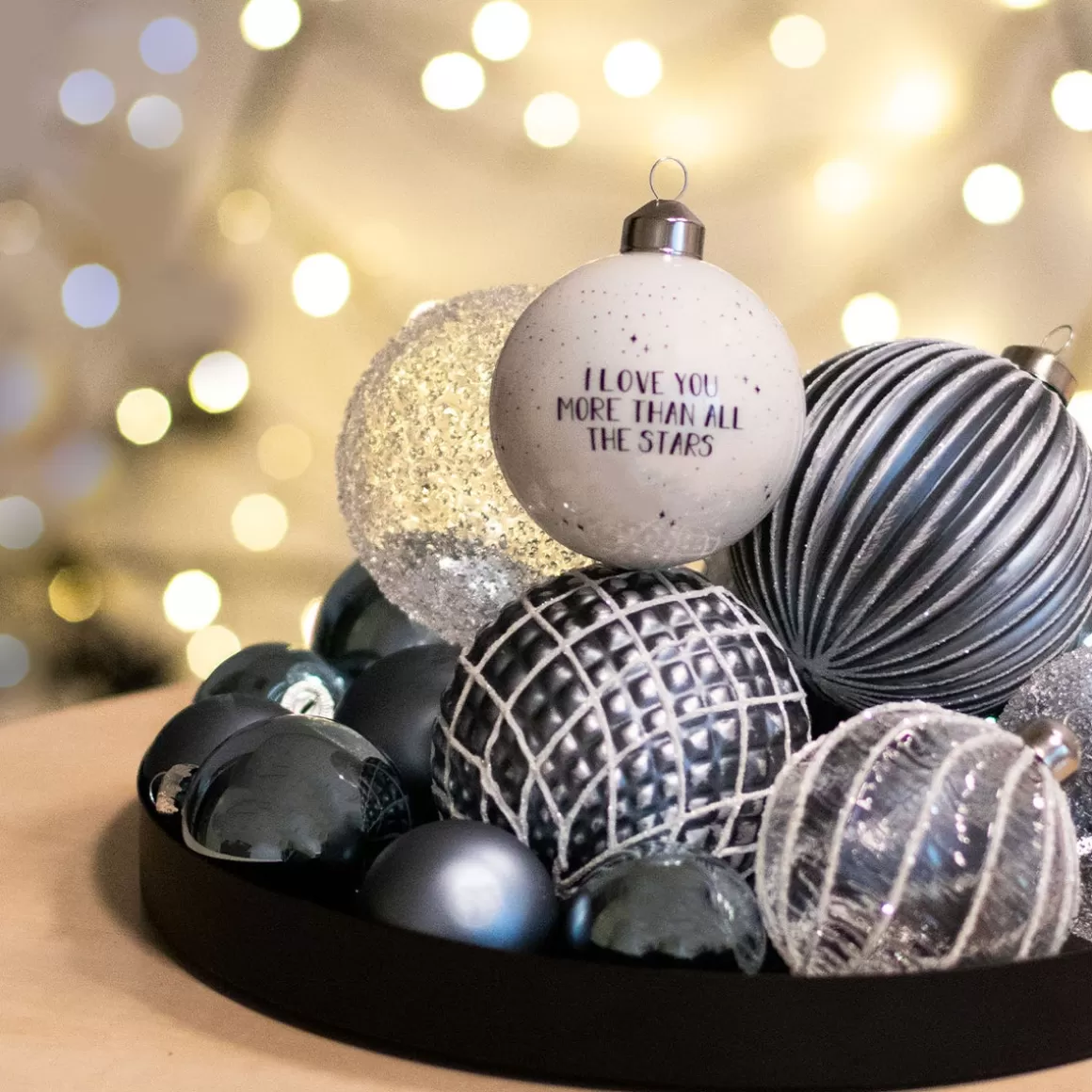 It's all about Christmas Funny Christmas Baubles | Christmas Baubles By Colour-Luxury Glass Printed Christmas Babule 8 Cm ''I Love You More Than All The Stars''