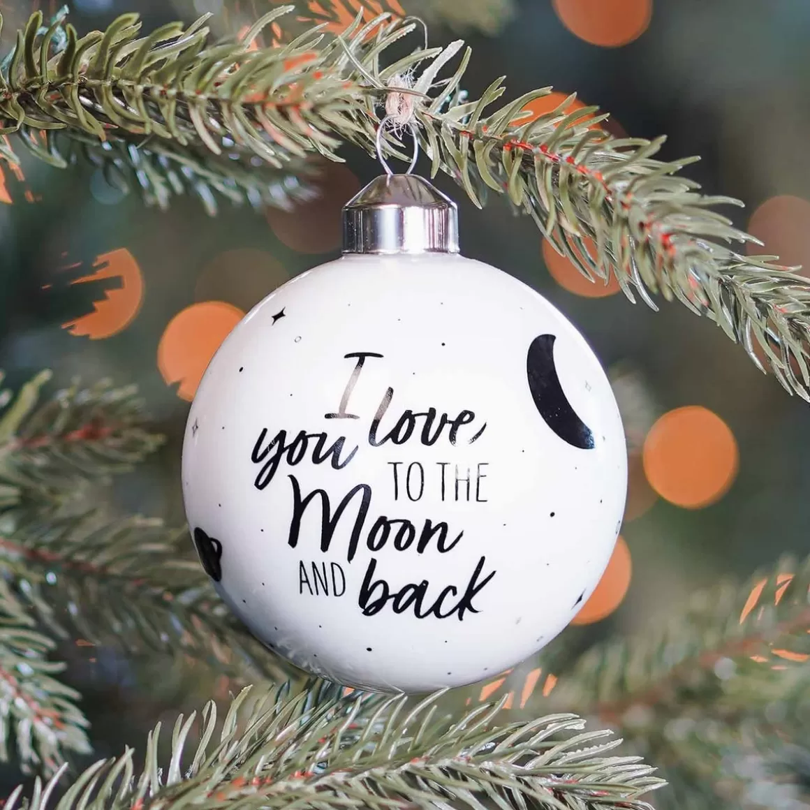 It's all about Christmas Christmas Baubles By Colour | Luxury Christmas Baubles-Luxury Glass Printed Christmas Babule 8 Cm ''I Love You To The Moon And Back''