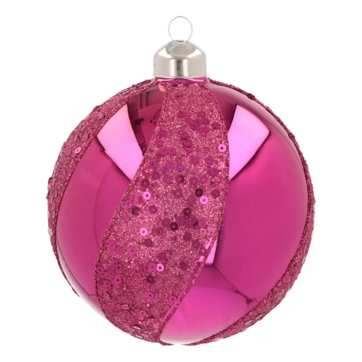 It's all about Christmas Christmas Baubles By Colour | Luxury Christmas Baubles-Luxury Glitter Swirl Bauble | Glass | Fuchsia | 10cm