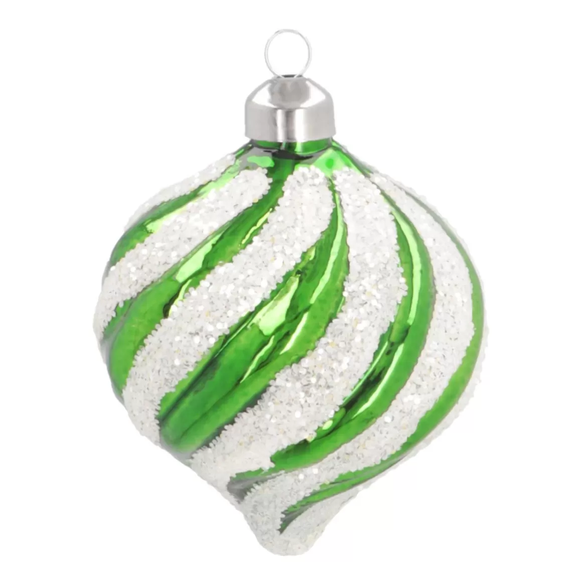 It's all about Christmas Christmas Ornaments | Christmas Baubles By Colour-Luxury Onion-Shaped Christmas Bauble With Swirl | Glass | Green-White | 8cm