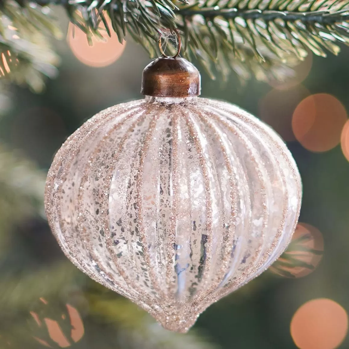 It's all about Christmas Christmas Ornaments | Christmas Baubles By Colour-Luxury Onion-Shaped Crackle Christmas Bauble | Glass | Champagne | 8cm