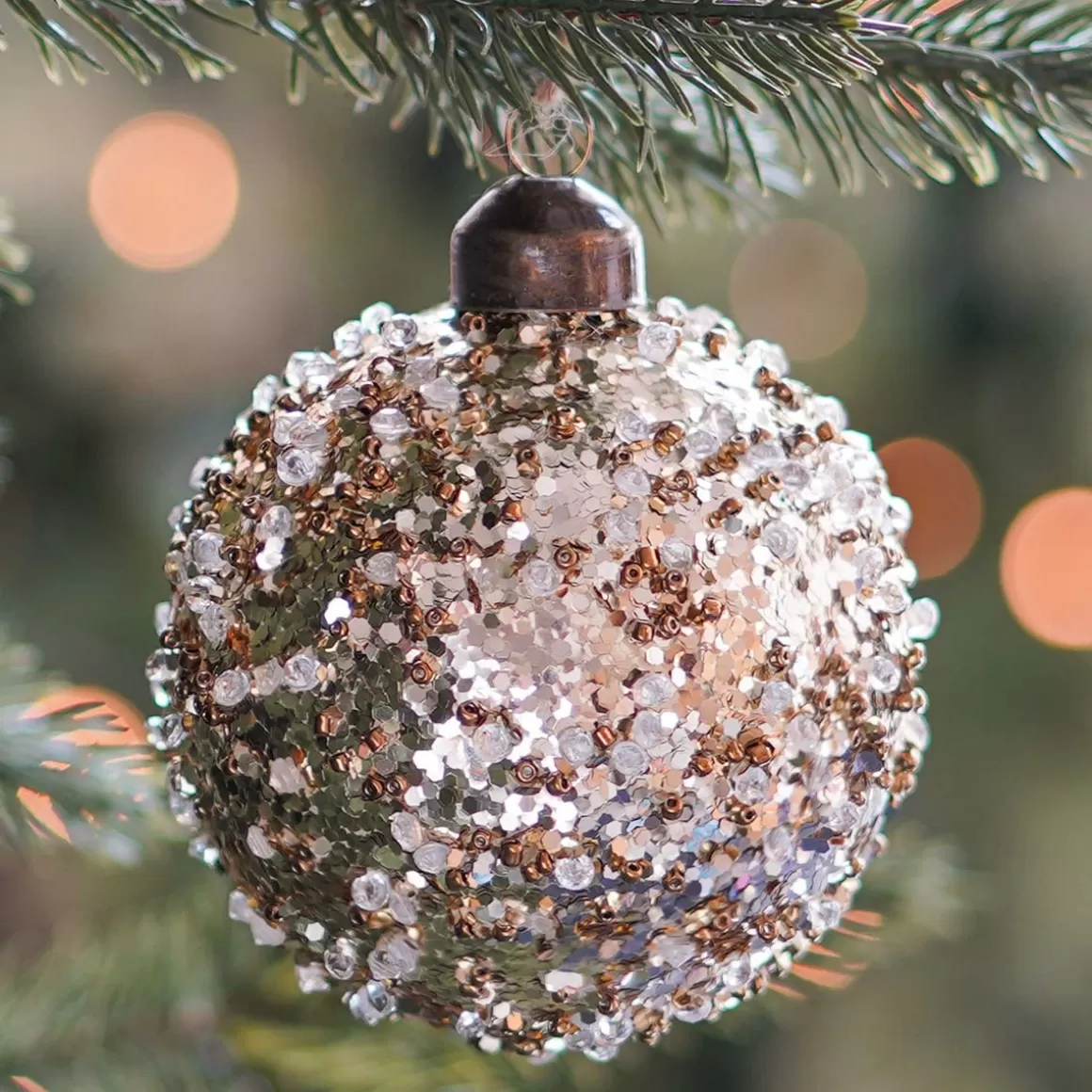 It's all about Christmas Extraordinary Baubles | Christmas Baubles By Colour-Luxury Sequin Bauble | Glass | Taupe | 8cm