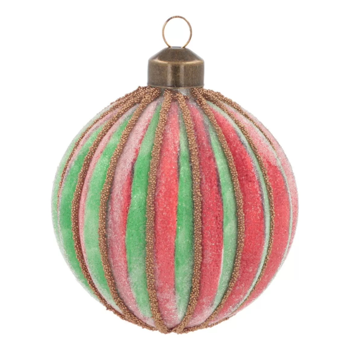 It's all about Christmas Christmas Baubles By Colour | Glass Christmas Baubles-Luxury Striped Frost Bauble | Glass | Green-Red | 8cm