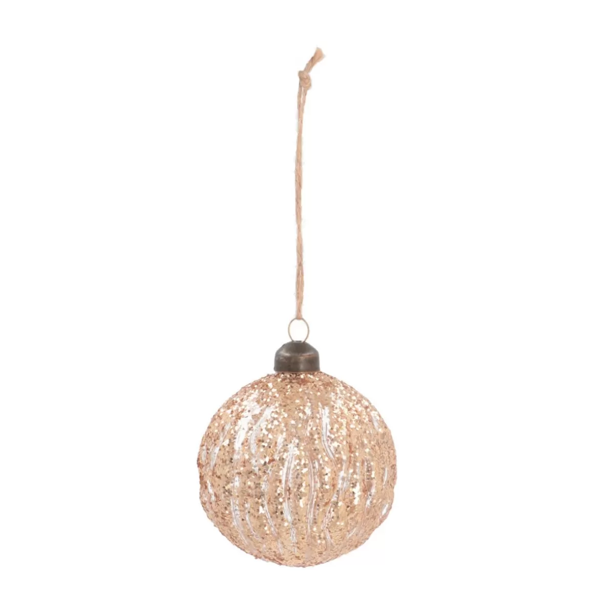 It's all about Christmas Christmas Baubles By Colour | Glass Christmas Baubles-Luxury Transparent Christmas Bauble With Glitter Stripes | Bronze | Glass | 8cm