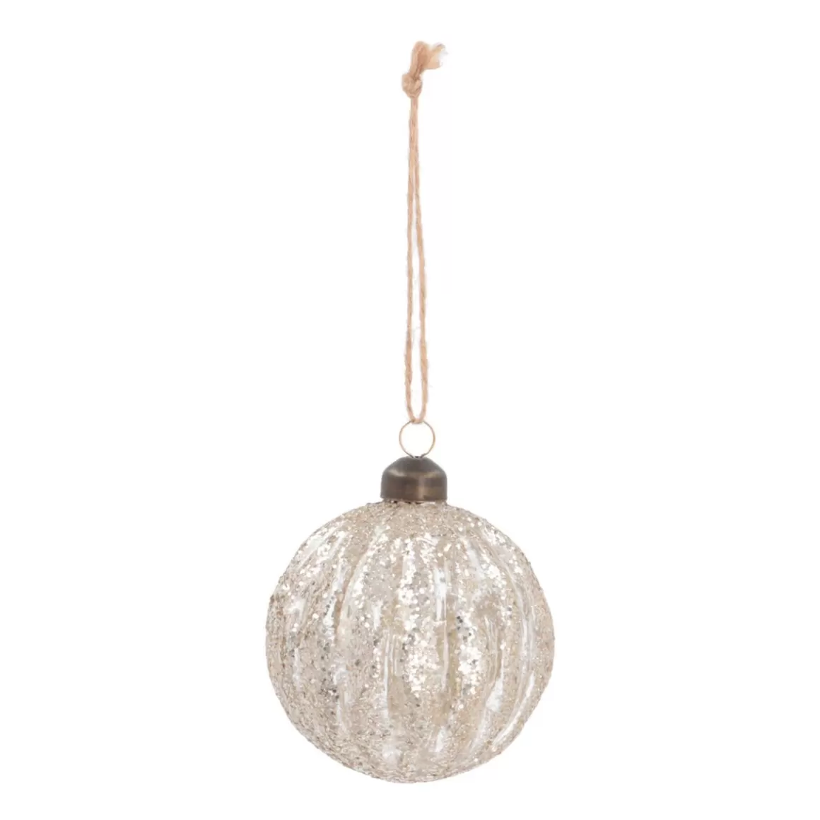 It's all about Christmas Christmas Baubles By Colour | Luxury Christmas Baubles-Luxury Transparent Christmas Bauble With Glitter Stripes | Champagne | Glass | 8cm