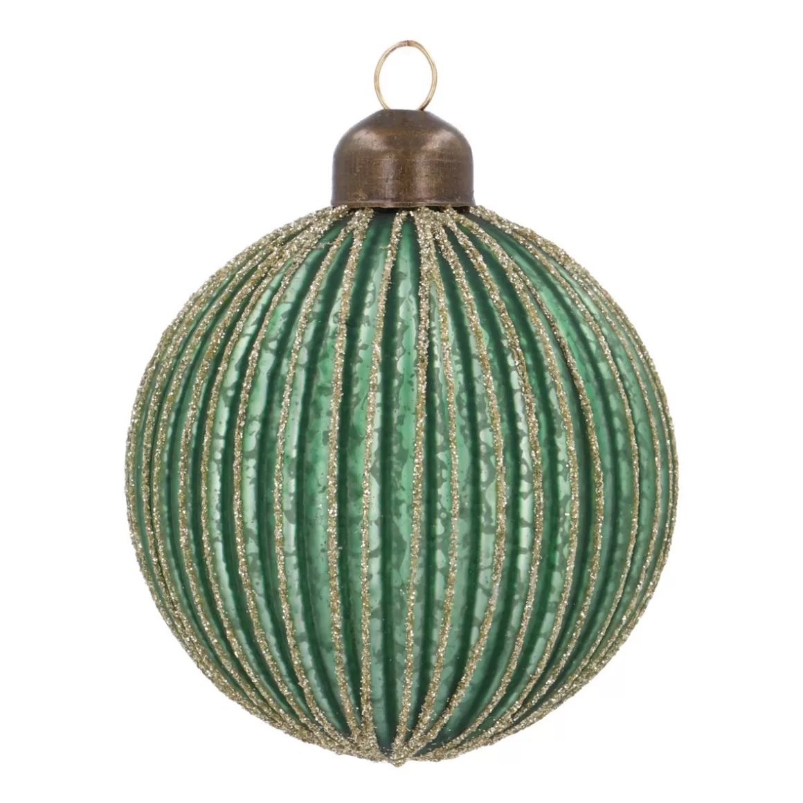 It's all about Christmas Luxury Christmas Baubles | Glass Christmas Baubles-Luxury Vertical Relief Bauble With Glitter | Glass | Green-Gold | 8cm