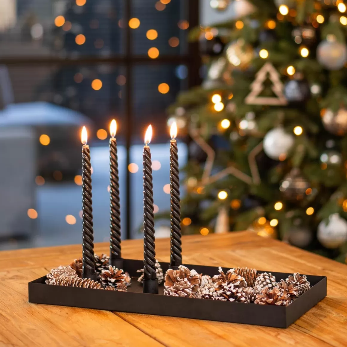 It's all about Christmas All Christmas Decorations | Home Accessories For Christmas-Magnetic Candle Tray | 42x22 Cm | Matt Black | Including Candle Holders