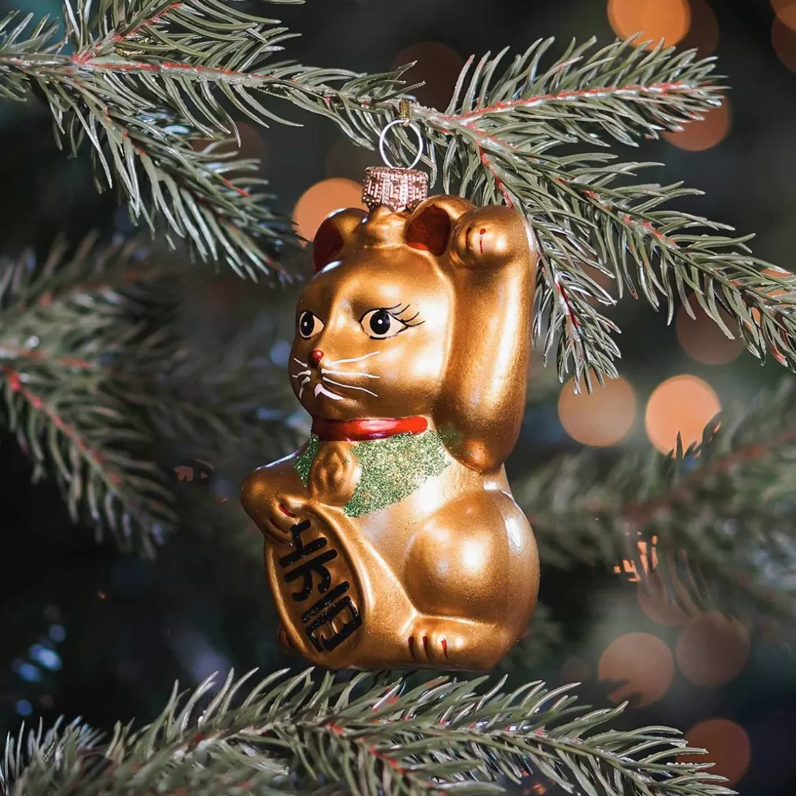 It's all about Christmas Christmas Ornaments-Maneki-neko Glass Hanging Figurine 10.5cm Gold