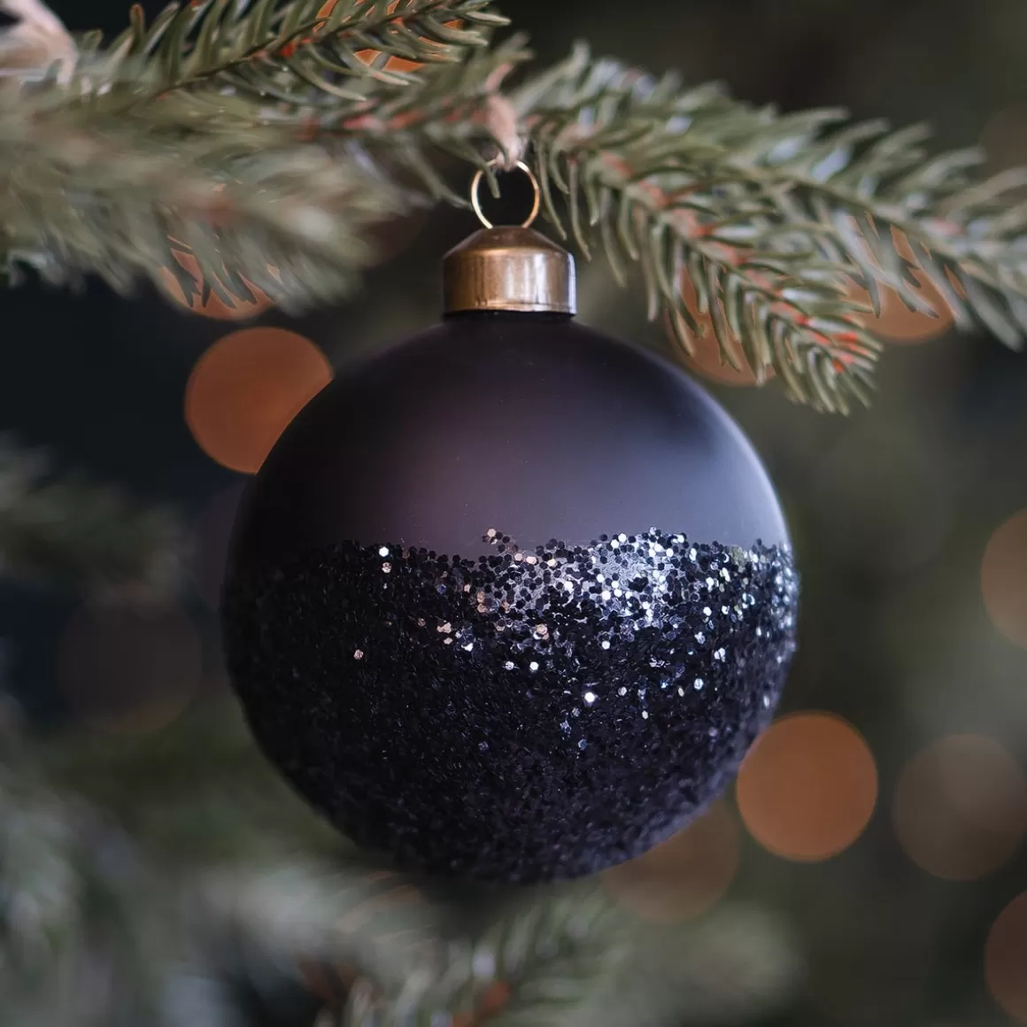 It's all about Christmas Christmastree Decorations Glass | Extraordinary Baubles-Matte Black Christmas Bauble With Black Glitter Dip