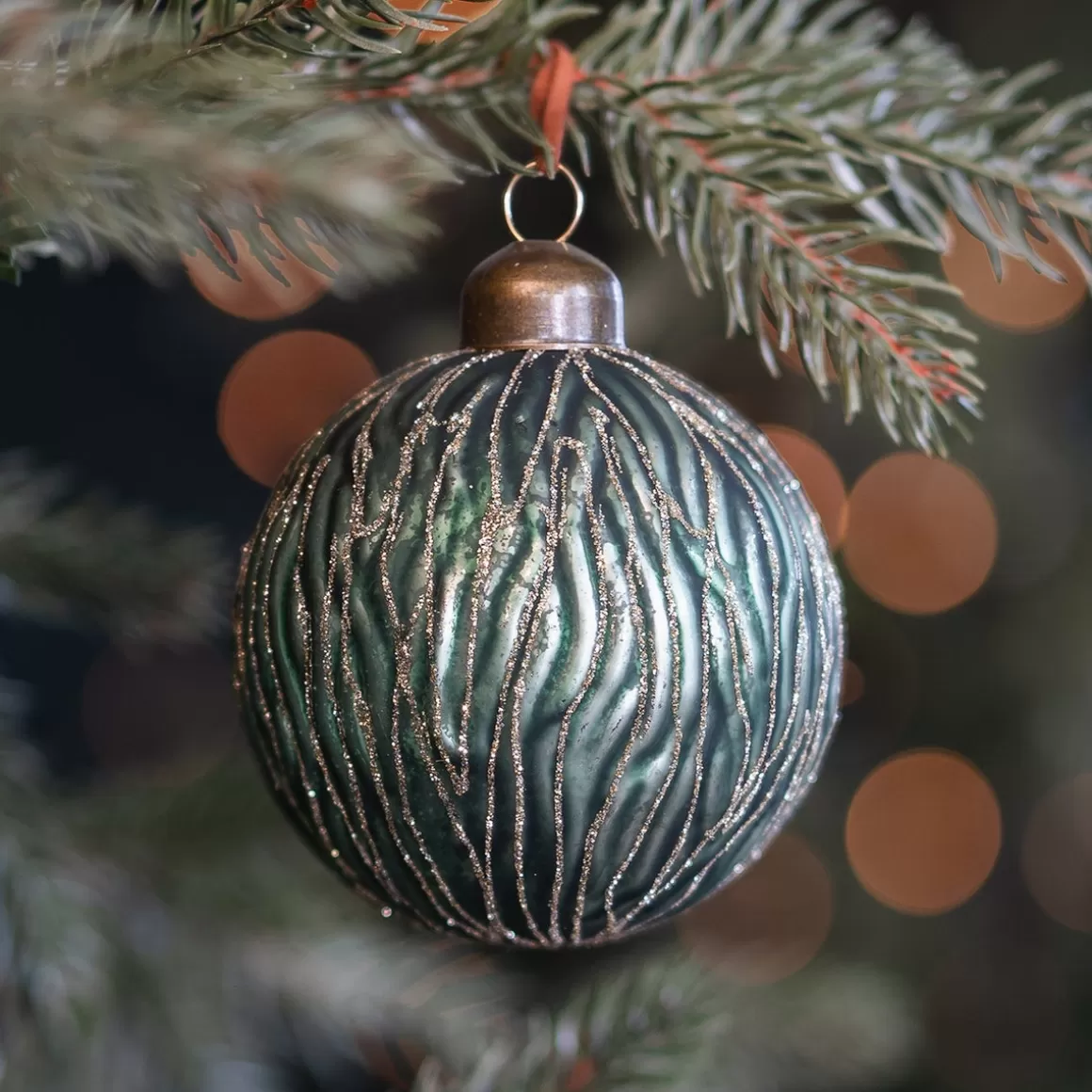 It's all about Christmas Extraordinary Baubles | Christmas Baubles By Colour-Matte Green Christmas Bauble With Organic Lines