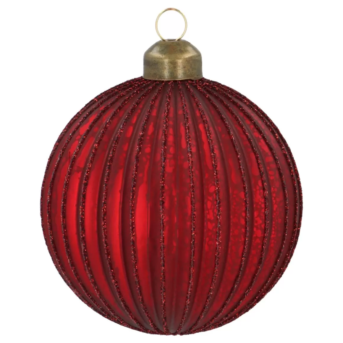 It's all about Christmas Christmas Baubles By Colour | Glass Christmas Baubles-Matte Red Crackle Christmas Bauble With Glitter Lines