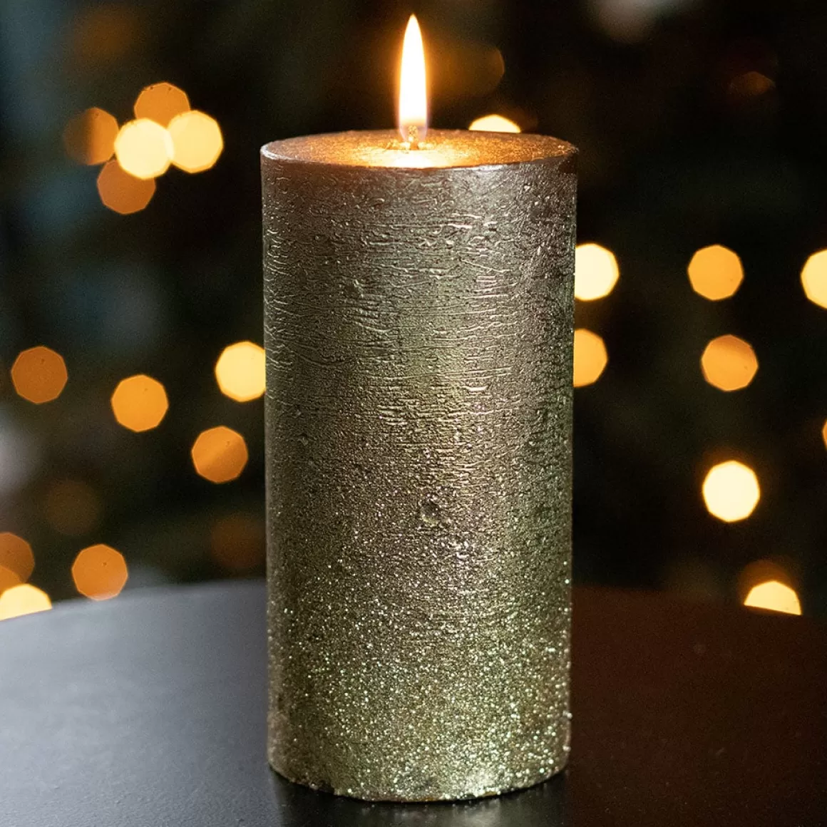 It's all about Christmas All Christmas Decorations | Candles-Metallic Antique Gold Pillar Candle | 15 Cm