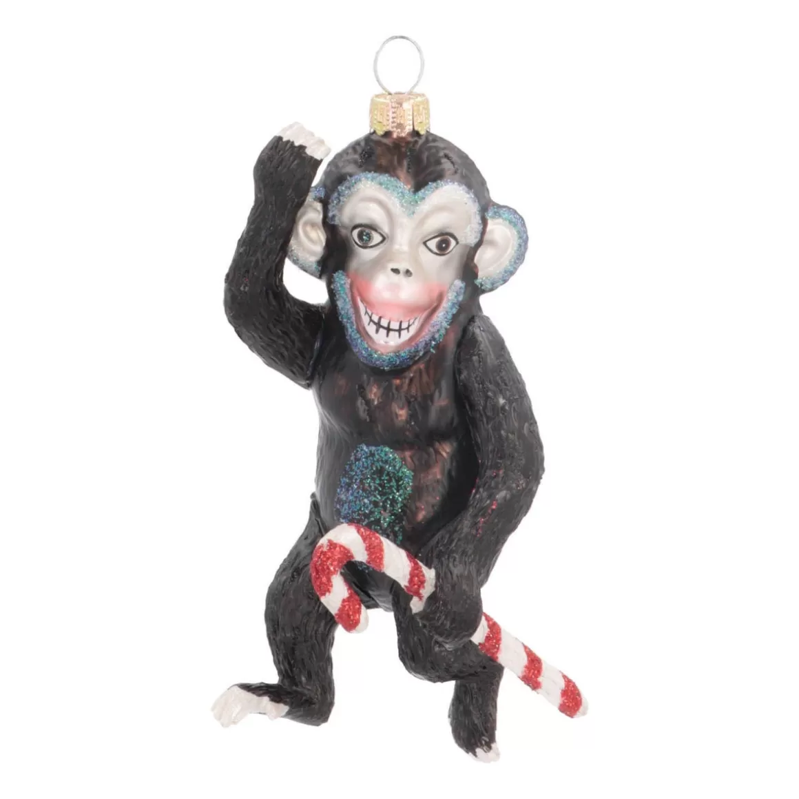 It's all about Christmas Christmas Ornaments-Monkey With Candy Cane Ornament | Glass | Black | 12cm